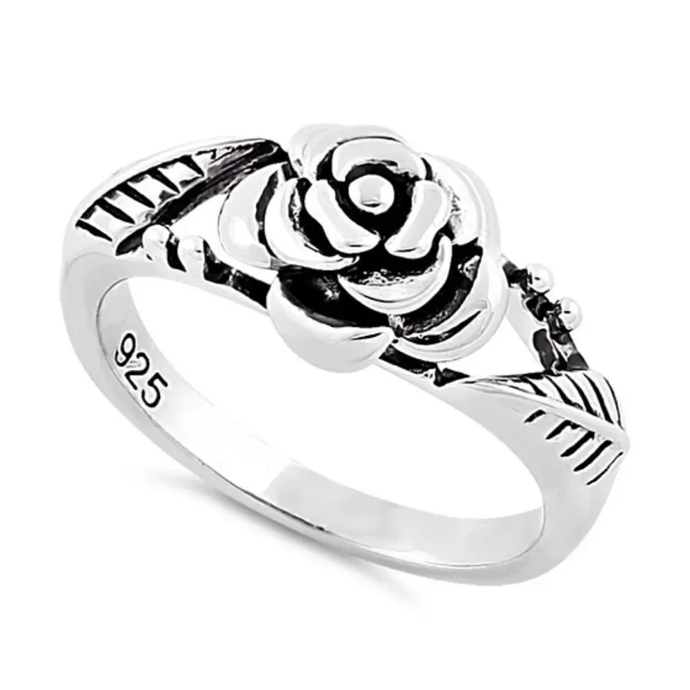 New Sterling Silver Rose Floral Ring